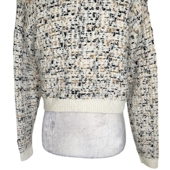 NEW Freshman 1996 Cream Tweed Fuzzy Knit Gold Crested Button Crop Cardigan - S - Picture 8 of 12